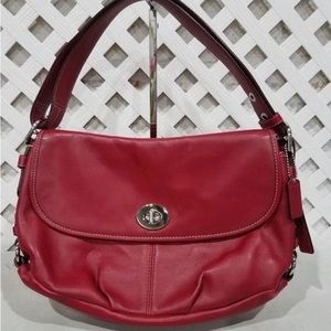 Red leather Coach front latch hobo bag with COA